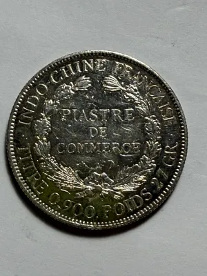 French Indochina 1907-A Circulated/Cleaned 1 Piastre de Commerce Silver Trade Coin 27.2 Grams (Coin-22V) as Pictured.
