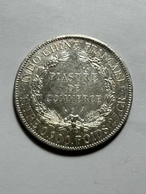French Indochina 1908-A Circulated/Cleaned 1 Piastre de Commerce Silver Trade Coin 27.2 Grams (Coin-24T) as Pictured.