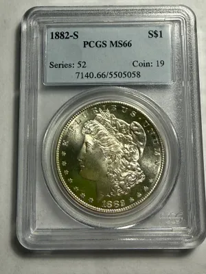 PCGS CERTIFIED 1882-S MS66 WHITE MORGAN SILVER DOLLAR AS PICTURED.