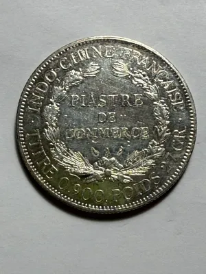 French Indochina 1913-A Circulated/Cleaned 1 Piastre de Commerce Silver Trade Coin 27.2 Grams (Coin-25C) as Pictured.