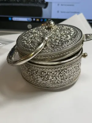 Vintage Never Used Superb Condition 259 Grams/9.16 Oz, Solid Sterling Silver .925 Purse/Bag Handbag 4" Diameter Round Repousse...