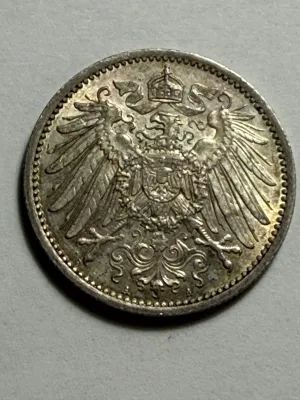 GERMANY 1915-A AU CONDITION 1 MARK SILVER COIN AS PICTURED.