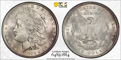 SCARCE PCGS CERTIFIED 1899 MS65 MORGAN SILVER DOLLAR AS PICTURED. (COIN#1).