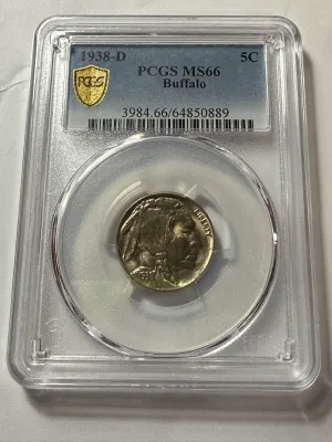 PCGS Certified 1938-D MS66 Golden Toned Buffalo Nickel Coin as Pictured.