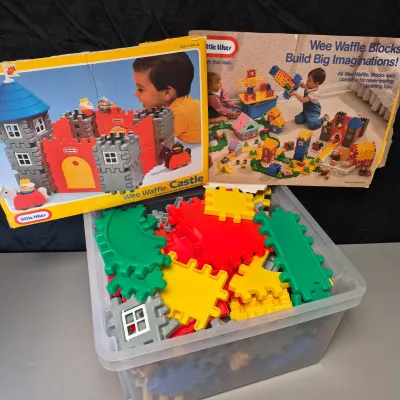 LOT 35B: Vintage Little Tykes Wee Waffle Building Blocks & Castle Set