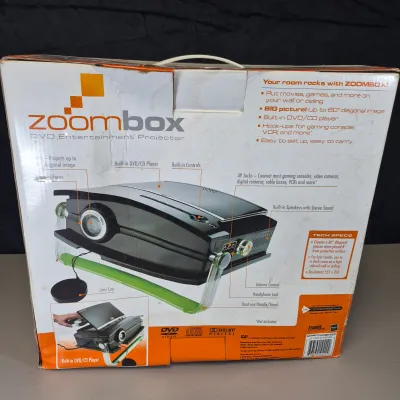 LOT 56B: Tiger Electronics Zoombox Portable Projector DVD/CD Player with Apollo Portable Projection Screen with Tripod Metal Base