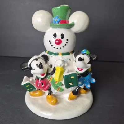 LOT 53B: Mickey Light-Up Porcelain Village (NIB) & Mickey Snowman Light-Up Figurine