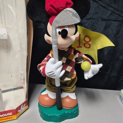 LOT 42B: Golf Mickey Holiday Animation, Animated Snowglobe (NIB) & Mickey Tree Topper (NIB)