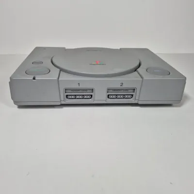 LOT 199Z: Sony Play Station Console, 4 Controllers, Memory Cards in Rolling Storage Cart