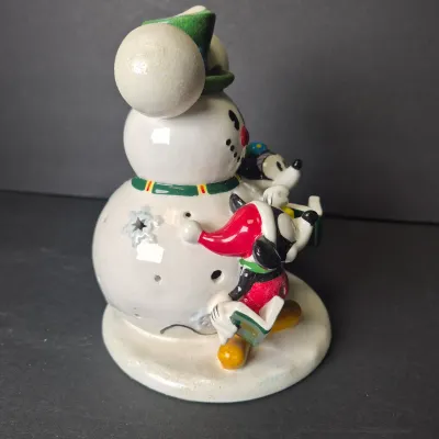 LOT 53B: Mickey Light-Up Porcelain Village (NIB) & Mickey Snowman Light-Up Figurine