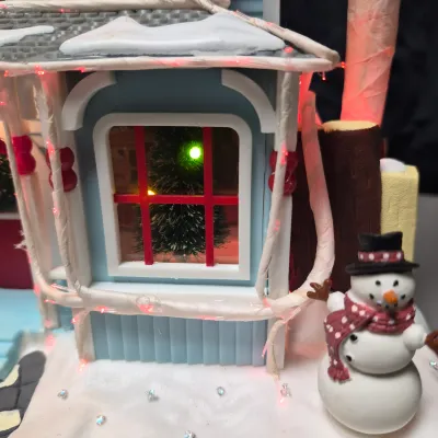 LOT 55B: Musical Ceramic Ferris Wheel & Holiday Lighted Fiber Optic Plastic House in Original boxes from Avon