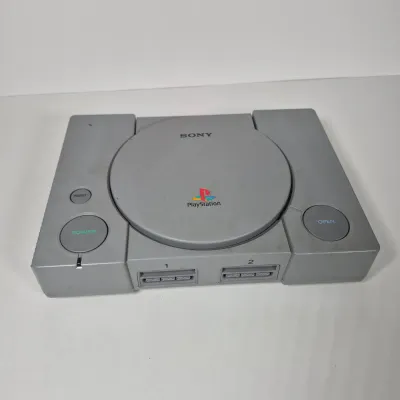 LOT 199Z: Sony Play Station Console, 4 Controllers, Memory Cards in Rolling Storage Cart