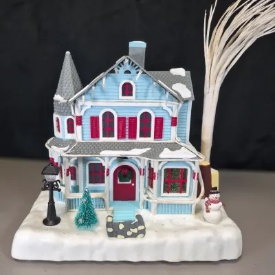 LOT 55B: Musical Ceramic Ferris Wheel & Holiday Lighted Fiber Optic Plastic House in Original boxes from Avon