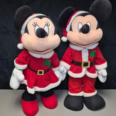 LOT 188B: Plush Mickey & Minnie Christmas Porch Greeters