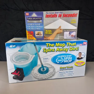 LOT 59B: New Hurricane 360 Spin Mop & Shelf Master Corner Shelf