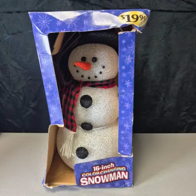 LOT 40B: Vintage Animated Holiday Decor- Mel Box Talking Mailbox, Singing Frosty the Snowman & Color Changing Snowman