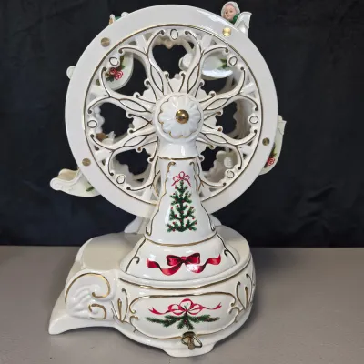LOT 55B: Musical Ceramic Ferris Wheel & Holiday Lighted Fiber Optic Plastic House in Original boxes from Avon