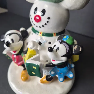 LOT 53B: Mickey Light-Up Porcelain Village (NIB) & Mickey Snowman Light-Up Figurine