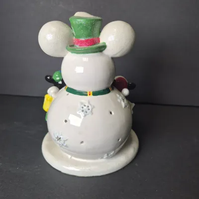 LOT 53B: Mickey Light-Up Porcelain Village (NIB) & Mickey Snowman Light-Up Figurine