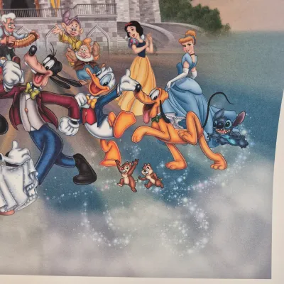 LOT 30B: Mickey and Friends Ballroom 3D Shadowbox Art & "Happiest Celebration on Earth" Special Edition Print with COA