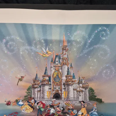 LOT 30B: Mickey and Friends Ballroom 3D Shadowbox Art & "Happiest Celebration on Earth" Special Edition Print with COA