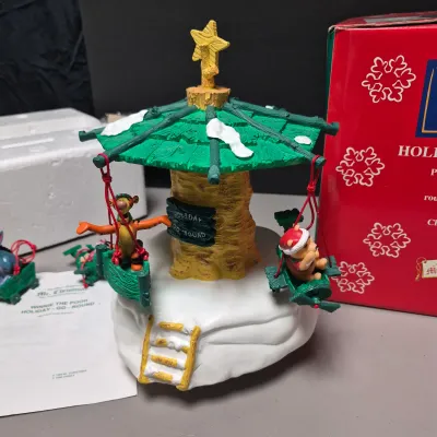 LOT 39B: Vintage Pooh Mr. Christmas Holiday Go Round & Ceramic Lighted Tigger's House with Figurines