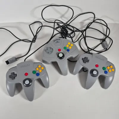 LOT 197Z: Nintendo 64 Console, Controllers, Rumble Packs, Memory Cards in Rolling Storage Cart