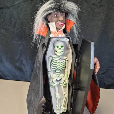 LOT 183B: Vintage Halloween Animated Characters-Gemmy Universal Studios Frankenstein, Gemmy Rockin Rascals Skeleton & More