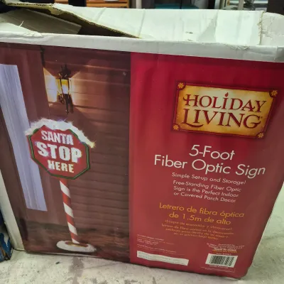 LOT 7B: "Santa Stop Here" 5-Ft Fiber Optic Sign & Mickey Holiday Animation