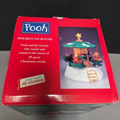 LOT 39B: Vintage Pooh Mr. Christmas Holiday Go Round & Ceramic Lighted Tigger's House with Figurines