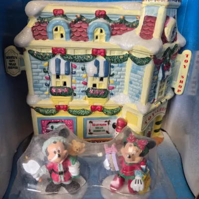 LOT 53B: Mickey Light-Up Porcelain Village (NIB) & Mickey Snowman Light-Up Figurine