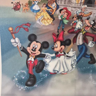 LOT 30B: Mickey and Friends Ballroom 3D Shadowbox Art & "Happiest Celebration on Earth" Special Edition Print with COA