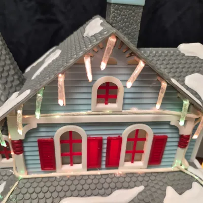 LOT 55B: Musical Ceramic Ferris Wheel & Holiday Lighted Fiber Optic Plastic House in Original boxes from Avon