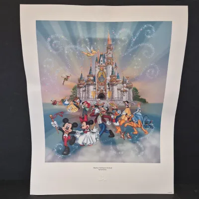 LOT 30B: Mickey and Friends Ballroom 3D Shadowbox Art & "Happiest Celebration on Earth" Special Edition Print with COA
