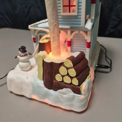 LOT 55B: Musical Ceramic Ferris Wheel & Holiday Lighted Fiber Optic Plastic House in Original boxes from Avon
