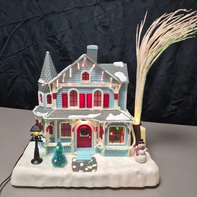 LOT 55B: Musical Ceramic Ferris Wheel & Holiday Lighted Fiber Optic Plastic House in Original boxes from Avon