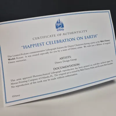 LOT 30B: Mickey and Friends Ballroom 3D Shadowbox Art & "Happiest Celebration on Earth" Special Edition Print with COA