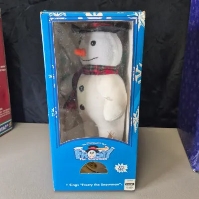 LOT 40B: Vintage Animated Holiday Decor- Mel Box Talking Mailbox, Singing Frosty the Snowman & Color Changing Snowman