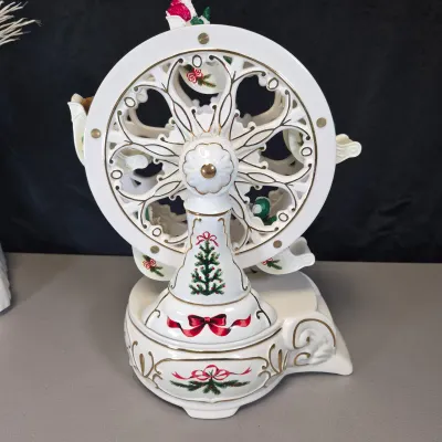 LOT 55B: Musical Ceramic Ferris Wheel & Holiday Lighted Fiber Optic Plastic House in Original boxes from Avon