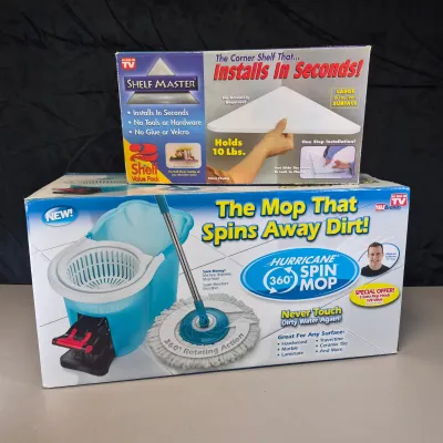 LOT 59B: New Hurricane 360 Spin Mop & Shelf Master Corner Shelf
