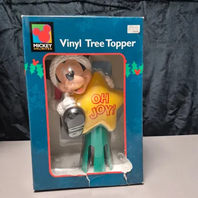 LOT 42B: Golf Mickey Holiday Animation, Animated Snowglobe (NIB) & Mickey Tree Topper (NIB)