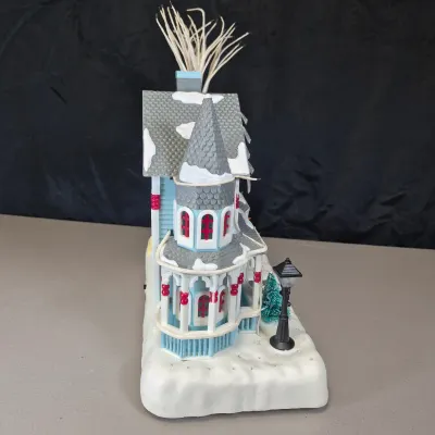 LOT 55B: Musical Ceramic Ferris Wheel & Holiday Lighted Fiber Optic Plastic House in Original boxes from Avon