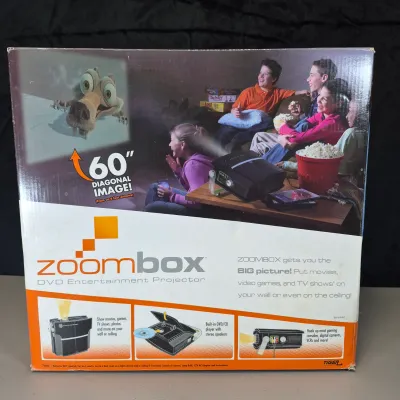 LOT 56B: Tiger Electronics Zoombox Portable Projector DVD/CD Player with Apollo Portable Projection Screen with Tripod Metal Base