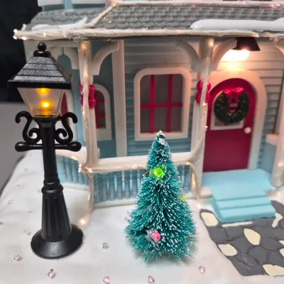 LOT 55B: Musical Ceramic Ferris Wheel & Holiday Lighted Fiber Optic Plastic House in Original boxes from Avon
