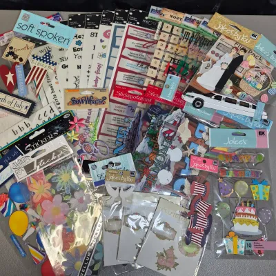 LOT 26B: HUGE Scrapbooking Collection with Stickers, Decals, Memory Frames, Page Accents & More