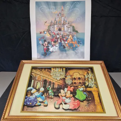 LOT 30B: Mickey and Friends Ballroom 3D Shadowbox Art & "Happiest Celebration on Earth" Special Edition Print with COA