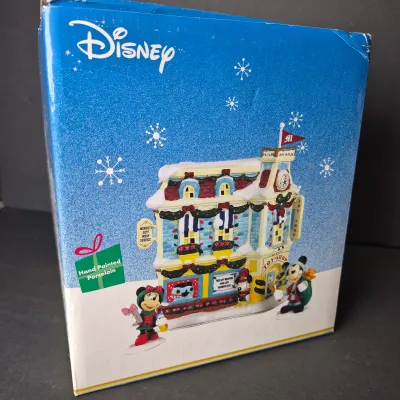 LOT 53B: Mickey Light-Up Porcelain Village (NIB) & Mickey Snowman Light-Up Figurine
