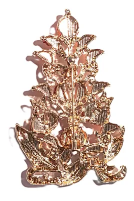 **NEW ARRIVAL** Large Jeweled AMBER GLASS STONES TREE BROOCH (3½" x 2¼") with Green Enamel Leaves on a Gold Tone Setting
