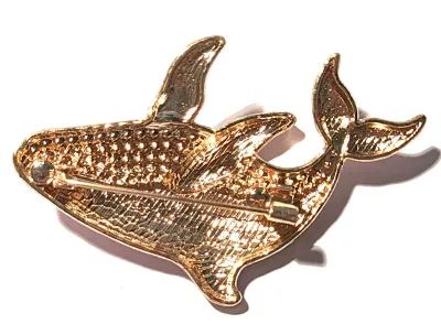 **NEW ARRIVAL** Large Jeweled PINK Colored WHALE BROOCH (2½" x 2½") with Enameled Top Half & Jeweled Bottom Half, Black...