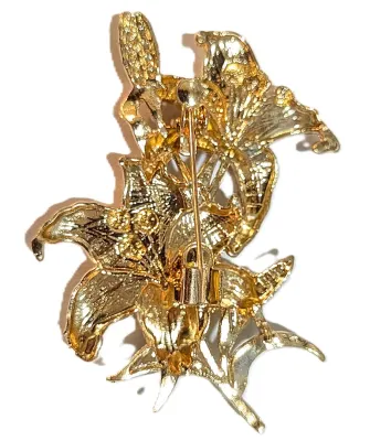 **NEW ARRIVAL** Bejeweled Enameled WHITE FLOWERS SPRAY BROOCH (2" x 1½") with 2 Flowers, Green Jeweled Stem and Clear Stone...